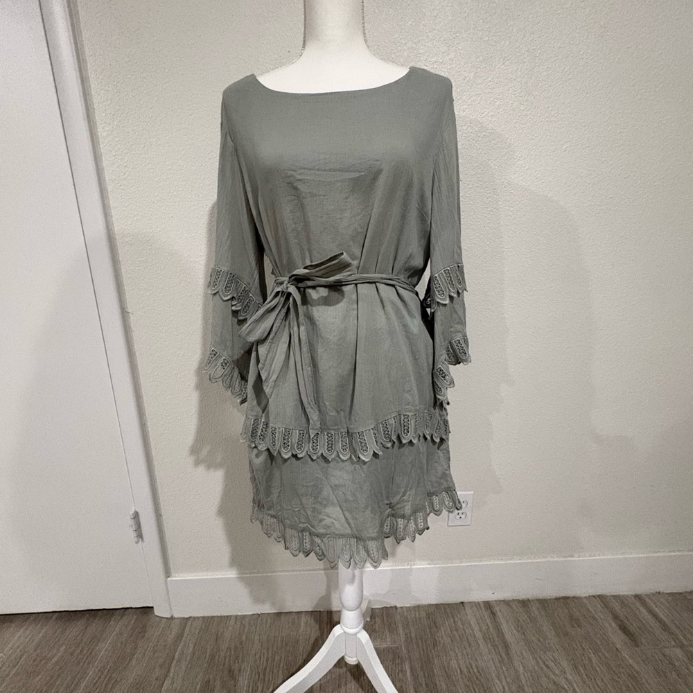 Green Ruffled Tie Front Sheath Dress